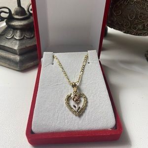 Rose heart 10k real gold charm and chain